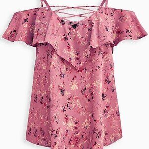 Torrid Plus Lace Up Cold Shoulder Blouse